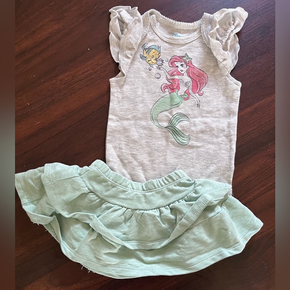 NWOT DISNEY-LITTLE MERMAID 3-6M ONESIE/SKIRT SET